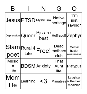 Insert interesting title here Bingo Card