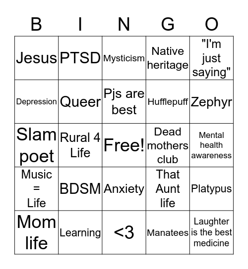 Insert interesting title here Bingo Card