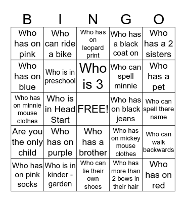 Harmony's Birthday Bingo Game Bingo Card