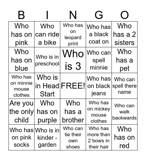 Harmony's Birthday Bingo Game Bingo Card