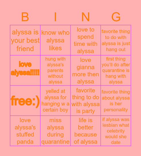 alyssa’s bingo part 2! Bingo Card