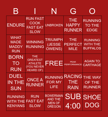 RUNNING BOOKS Bingo Card