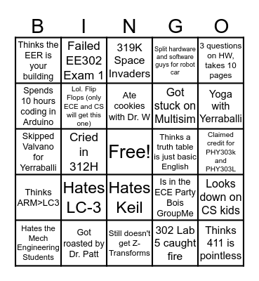 UT ECE BINGO Card