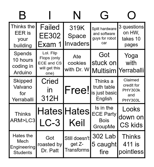 UT ECE BINGO Card