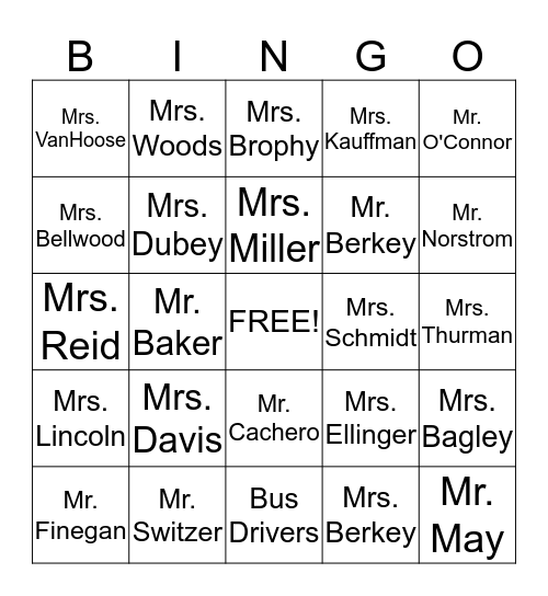 Teachers at LMS Bingo Card
