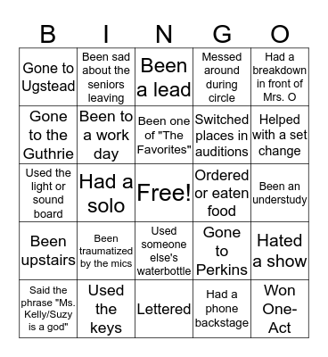 PHS Drama Bingo Card