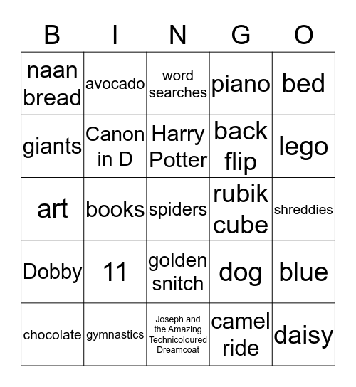 Eloise 11th Birthday Bingo Card