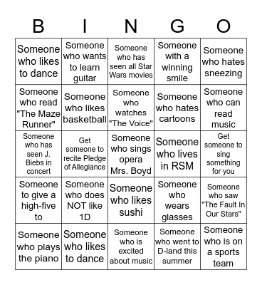 MUSIC BINGO! Bingo Card