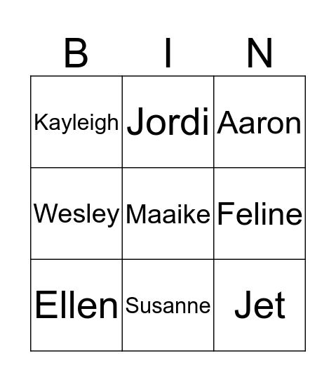 Namen Bingo Card