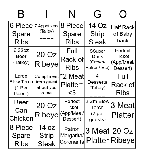 BONE DADDY'S <3 Bingo Card