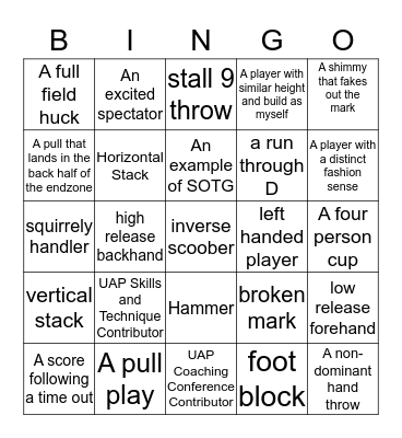 Ultimate Frisbee Film Study Bingo - by the UAP Bingo Card