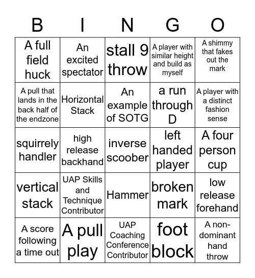 Ultimate Frisbee Film Study Bingo - by the UAP Bingo Card