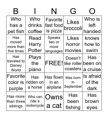 Find Someone..... Bingo Card