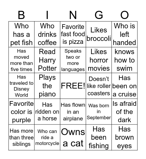 Find Someone..... Bingo Card