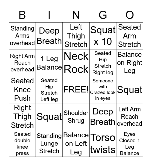 Office Fitness Bingo Commonwealth Sports Club Bingo Card