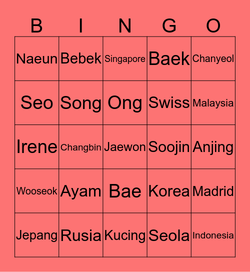 Jaewon Bingo Card