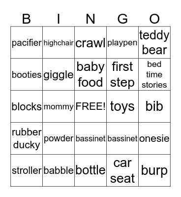 Baby Bingo Card