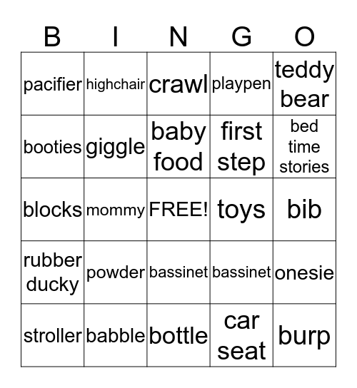 Baby Bingo Card