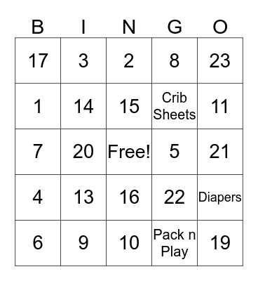 Baby Shower Bingo Card