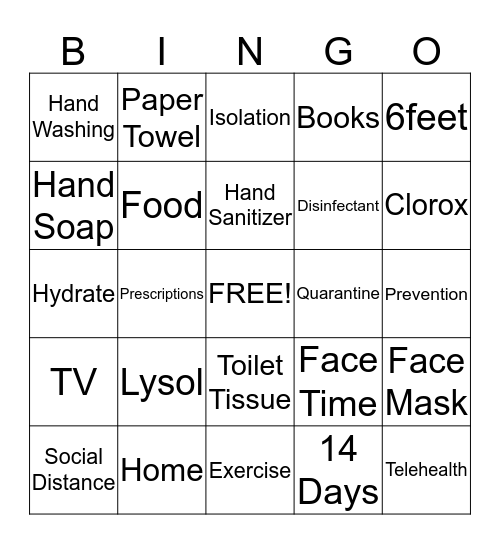 STAY AT HOME Bingo Card