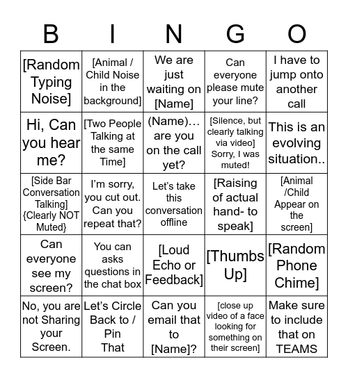 Chamber Zoom Bingo Card