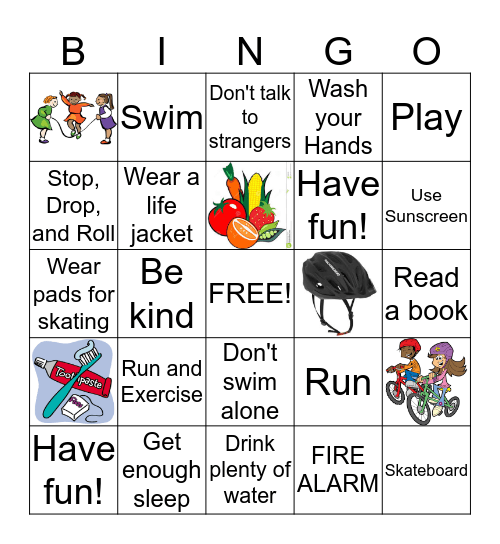 Kids Safety Bingo Card