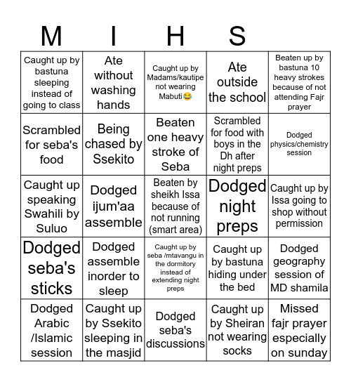 MIHS Bingo Card