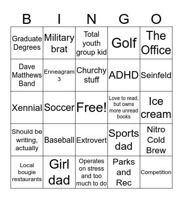 Tim Brooks Bingo Card
