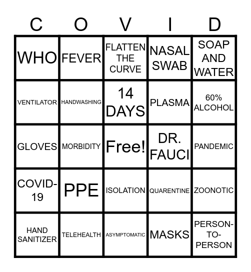 COVID-19 BINGO!!! Bingo Card