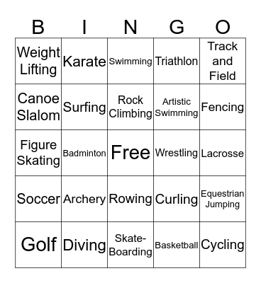 Olympic Bingo Card