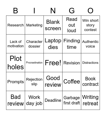 The writing life Bingo Card