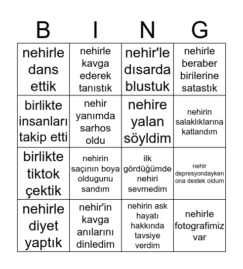 nehir erkan bingo Card