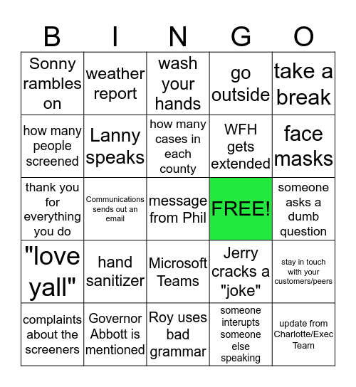 Daily Conference Calls Bingo Card