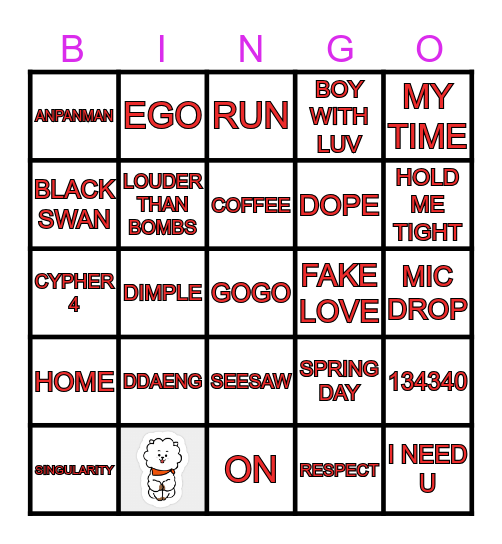 Bangtan Babes Bingo Card