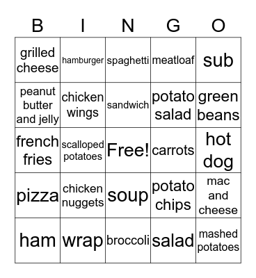 American Food Bingo Card