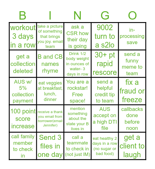 Stryker Bingo Card