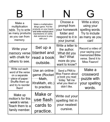 Third Grade Bingo 4/20-4/24 Bingo Card