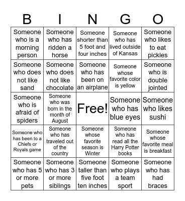 Find someone who... Bingo Card