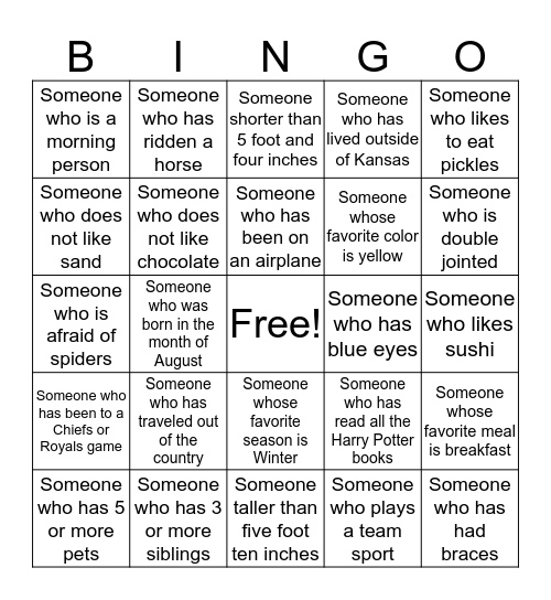 Find someone who... Bingo Card