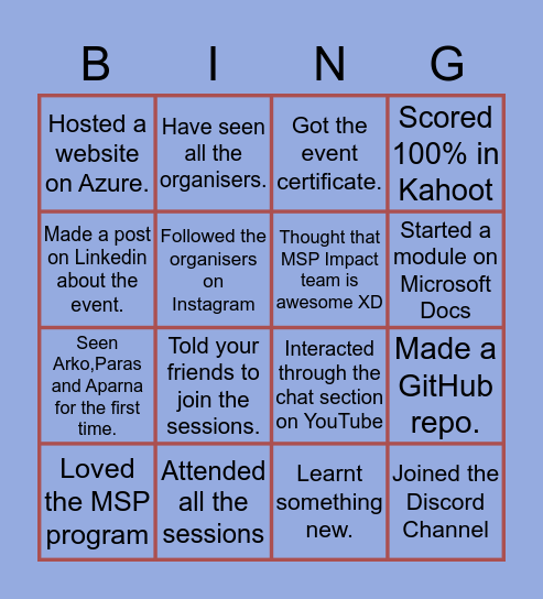 Azure Days Bingo Card