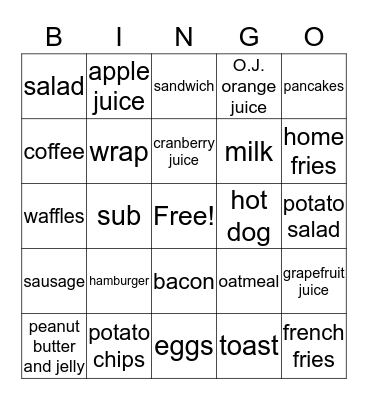 American Foods Bingo Card