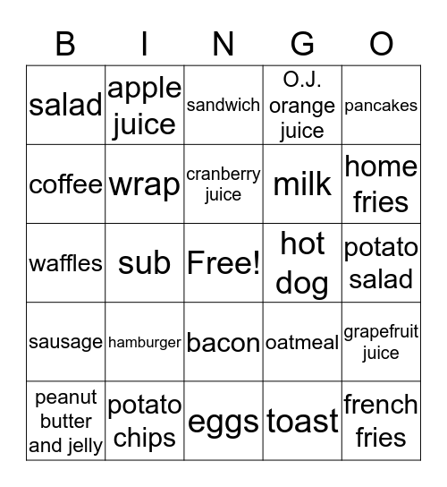 American Foods Bingo Card