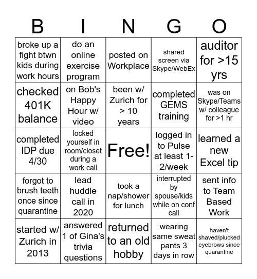 Premium Audit West Bingo Card