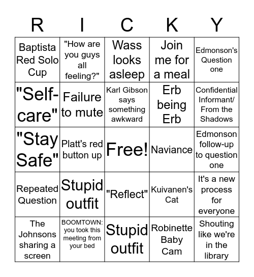 Staff Meeting Bingo Card