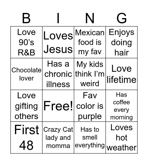 Wendi’s Bingo Card