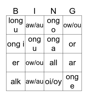 Phonics Bingo # 2 Bingo Card