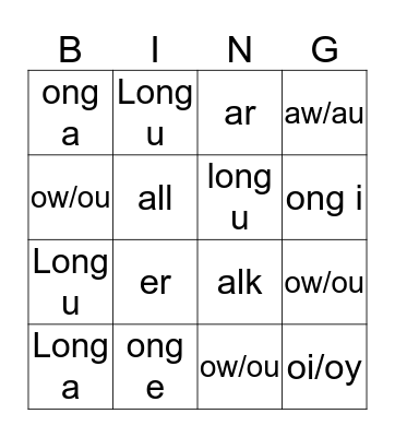 Phonics Bingo # 2 Bingo Card