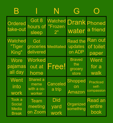 Self-Care Bingo Card