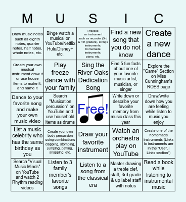 ROES MUSIC BINGO Card