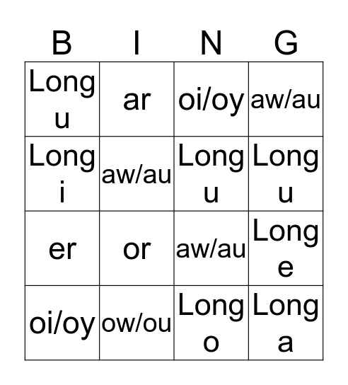 Phonics Bingo # 2 Bingo Card